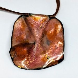 Handcrafted Enamel Pendant - Pink, Orange, & Gold